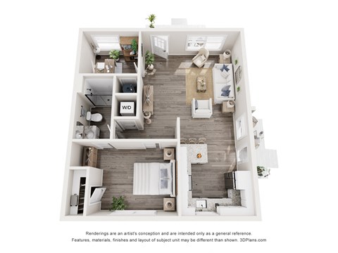 Floor plan for 1 bed, 1 bath, 777 sqft